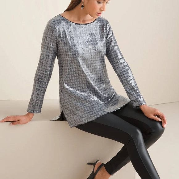 Chico's Tops - Chicos Houndstooth Sequin Tunic M
